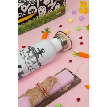 Ο.Υ.Κ., Πασχαλινή Λαμπάδα με παγούρι μεταλλικό (620ml, stainless steel) & κερί αρωματικό πλακέ (30cm) (ΡΟΖ)