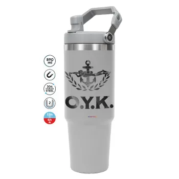 Ο.Υ.Κ., GREY color, 890ml (30oz) stainless Steel Tumbler with Handle
