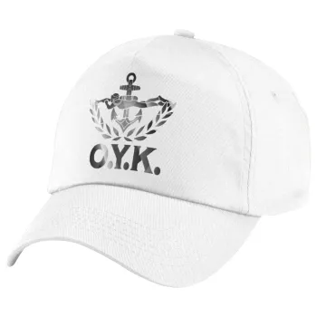 Ο.Υ.Κ., Children's Baseball Cap, 100% Cotton Twill, White (COTTON, CHILDREN'S, UNISEX, ONE SIZE)