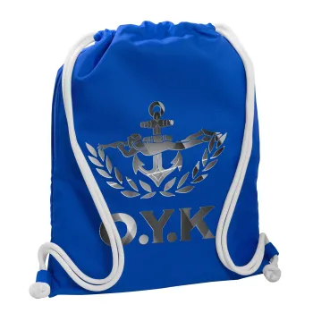 Ο.Υ.Κ., Backpack pouch GYMBAG Blue, with pocket (40x48cm) & thick cords