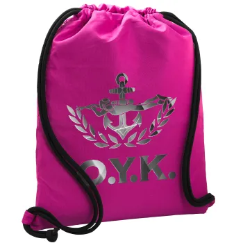 Ο.Υ.Κ., Backpack pouch GYMBAG Fuchsia, with pocket (40x48cm) & thick cords