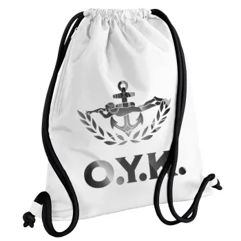 Ο.Υ.Κ., Backpack pouch GYMBAG white, with pocket (40x48cm) & thick cords