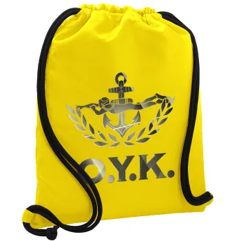 Ο.Υ.Κ., Backpack pouch GYMBAG Yellow, with pocket (40x48cm) & thick cords
