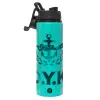 Metallic water bottle with safety lid, 850ml aluminum