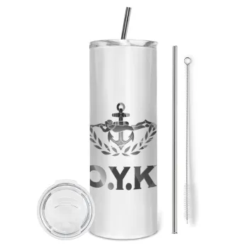 Ο.Υ.Κ., Tumbler ποτήρι θερμό από ανοξείδωτο ατσάλι 600ml, με μεταλλικό καλαμάκι & βούρτσα καθαρισμού