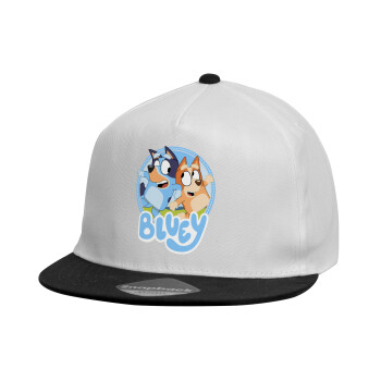 Bluey dog, Καπέλο παιδικό Snapback, 100% Βαμβακερό, Λευκό