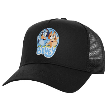 Bluey dog, Καπέλο Structured Trucker, Μαύρο, 100% βαμβακερό, (UNISEX, ONE SIZE)