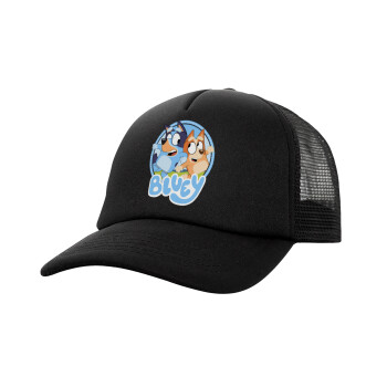 Bluey dog, Καπέλο Ενηλίκων Soft Trucker με Δίχτυ Μαύρο (POLYESTER, ΕΝΗΛΙΚΩΝ, UNISEX, ONE SIZE)