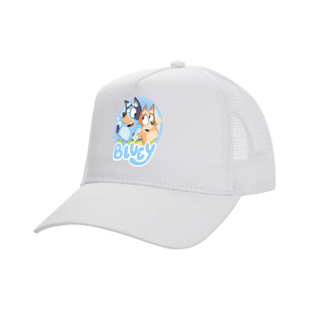 Bluey dog, Καπέλο Ενηλίκων Structured Trucker, με Δίχτυ, ΛΕΥΚΟ (100% ΒΑΜΒΑΚΕΡΟ, ΕΝΗΛΙΚΩΝ, UNISEX, ONE SIZE)