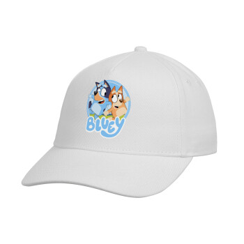 Bluey dog, Καπέλο παιδικό Baseball, Drill, Λευκό (100% ΒΑΜΒΑΚΕΡΟ, ΠΑΙΔΙΚΟ, UNISEX, ONE SIZE)