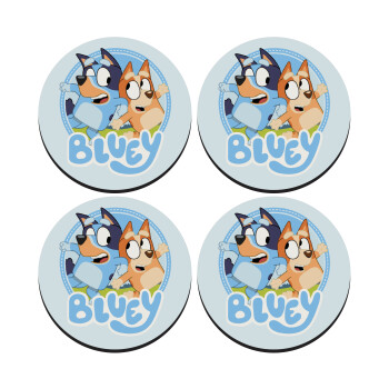 Bluey dog, SET of 4 round wooden coasters (9cm)