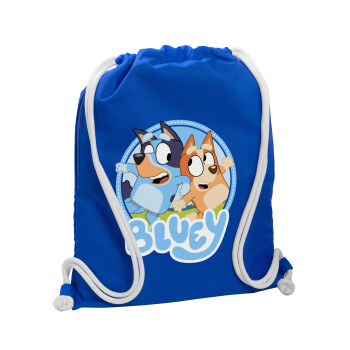 Bluey dog, Τσάντα πλάτης πουγκί GYMBAG Μπλε, με τσέπη (40x48cm) & χονδρά κορδόνια