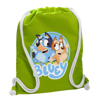 Bluey dog, Τσάντα πλάτης πουγκί GYMBAG LIME GREEN, με τσέπη (40x48cm) & χονδρά κορδόνια