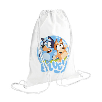 Bluey dog, Τσάντα πλάτης πουγκί GYMBAG λευκή (28x40cm)