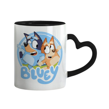 Bluey dog, Mug heart black handle, ceramic, 330ml