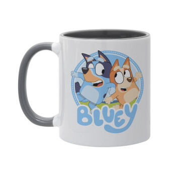 Bluey dog, Κούπα χρωματιστή γκρι, κεραμική, 330ml