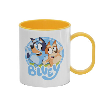 Bluey dog, Κούπα (πλαστική) (BPA-FREE) Polymer Κίτρινη για παιδιά, 330ml