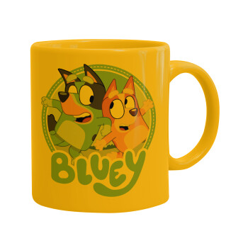 Bluey dog, Ceramic coffee mug yellow, 330ml (1pcs)