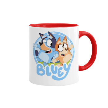 Bluey dog, Κούπα χρωματιστή κόκκινη, κεραμική, 330ml