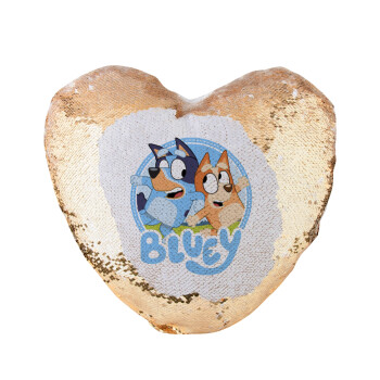 Bluey dog, Μαξιλάρι καναπέ καρδιά Μαγικό Χρυσό με πούλιες 40x40cm περιέχεται το  γέμισμα