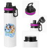 Metallic water bottle with safety lid, 850ml aluminum