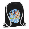 Backpack pouch GYMBAG Black, with pocket (40x48cm) & thick white cords
