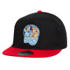 Children's Flat Snapback Hat, Black/Red (100% COTTON, CHILDREN'S, UNISEX, ONE SIZE)