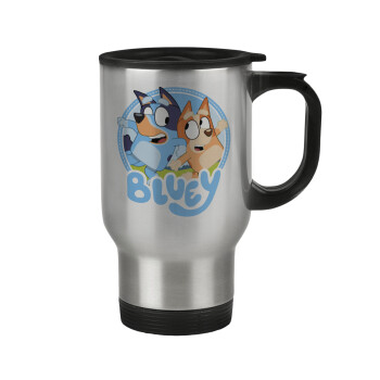 Bluey dog, Κούπα ταξιδιού ανοξείδωτη με καπάκι, διπλού τοιχώματος (θερμό) 450ml