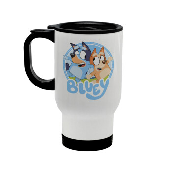 Bluey dog, Κούπα ταξιδιού ανοξείδωτη με καπάκι, διπλού τοιχώματος (θερμό) λευκή 450ml