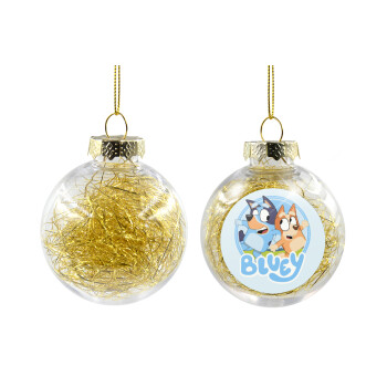 Bluey dog, Χριστουγεννιάτικη μπάλα δένδρου διάφανη με χρυσό γέμισμα 8cm