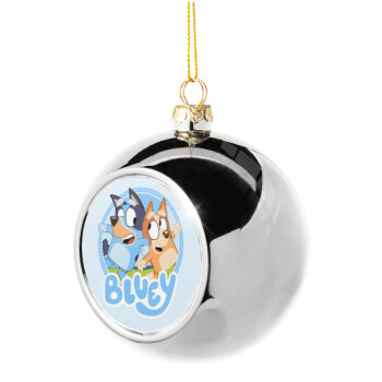 Bluey dog, Χριστουγεννιάτικη μπάλα δένδρου Ασημένια 8cm