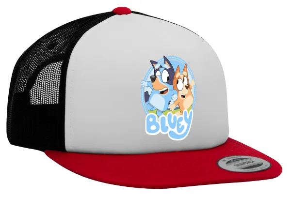 Μπλε — Adult Foam Flat Snapback with Mesh Red-White-Black (POLYESTER, ADULT, UNISEX, ONE SIZE)