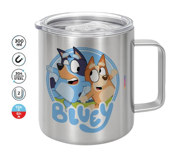 Μπλε — Double-walled stainless steel mug 300ml with temperature-retaining lid
