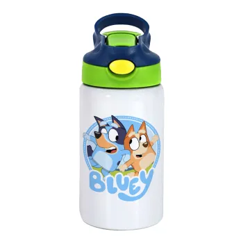 Μπλε, Children's hot water bottle, stainless steel, with safety straw, green, blue (350ml)