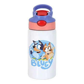 Μπλε, Children's hot water bottle, stainless steel, with safety straw, pink/purple (350ml)