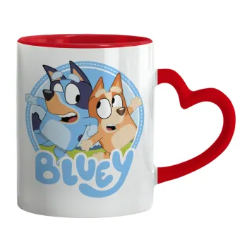 Μπλε, Κούπα καρδιά χερούλι κόκκινη, κεραμική, 330ml