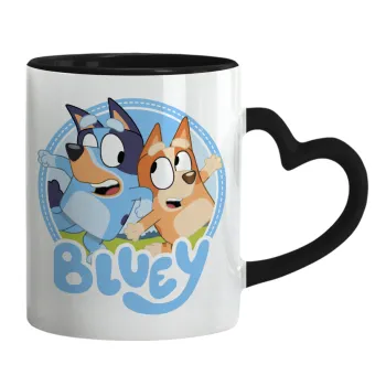 Μπλε, Κούπα καρδιά χερούλι μαύρη, κεραμική, 330ml