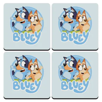 Μπλε, ΣΕΤ 4 Σουβέρ ξύλινα τετράγωνα (9cm)