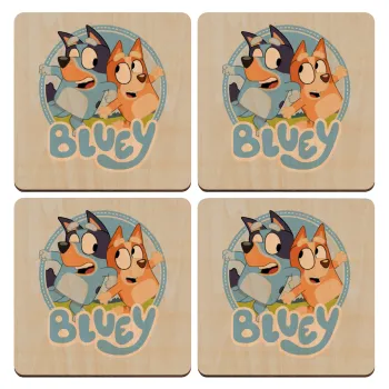 Μπλε, ΣΕΤ x4 Σουβέρ ξύλινα τετράγωνα plywood (9cm)