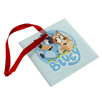 Μπλε, Στολίδι Χριστουγεννιάτικο στολίδι γυάλινο τετράγωνο 9x9cm