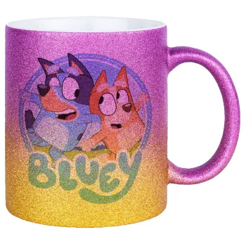 Μπλε, Κούπα Χρυσή/Ροζ Glitter, κεραμική, 330ml