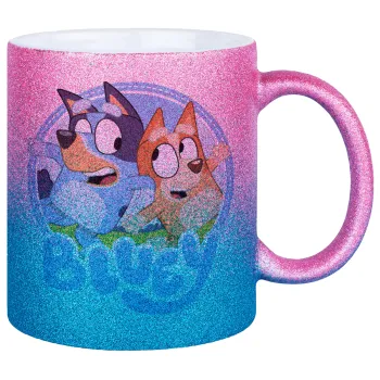 Μπλε, Κούπα Χρυσή/Μπλε Glitter, κεραμική, 330ml