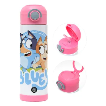 Μπλε, Παιδικό παγούρι θερμό, ανοξείδωτο, με καλαμάκι ασφαλείας, ΡΟΖ (500ml)