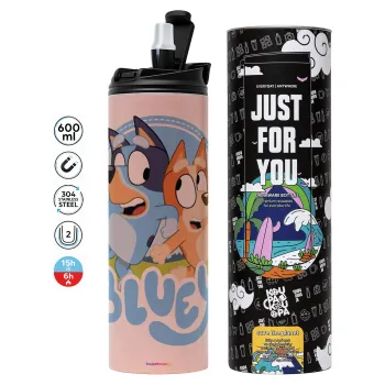 Μπλε, Tumbler ποτήρι θερμό ΡΟΖ από ανοξείδωτο ατσάλι 600ml