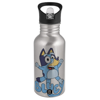 The Bluey, Water bottle Silver with straw, stainless steel 500ml