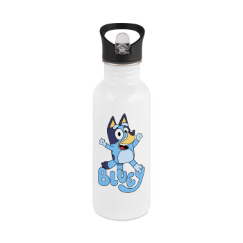 The Bluey, White water bottle with straw, stainless steel 600ml