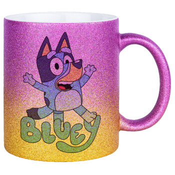 The Bluey, Κούπα Χρυσή/Ροζ Glitter, κεραμική, 330ml
