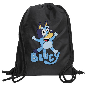 The Bluey, Τσάντα πλάτης πουγκί GYMBAG Μαύρη, με τσέπη (40x48cm) & χονδρά κορδόνια