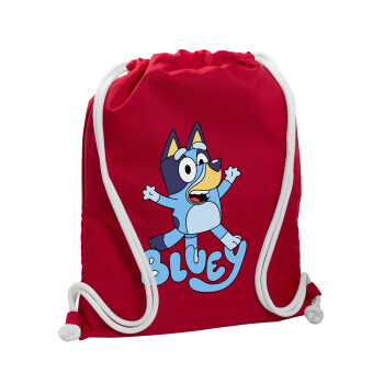 The Bluey, Τσάντα πλάτης πουγκί GYMBAG Κόκκινη, με τσέπη (40x48cm) & χονδρά κορδόνια