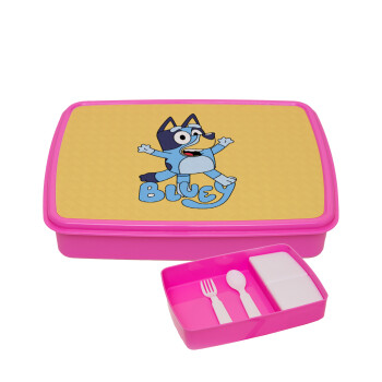 The Bluey, ΡΟΖ παιδικό δοχείο φαγητού (lunchbox) πλαστικό με παιδικά μαχαιροπίρουρα & 2 εσωτερικά δοχεία (BPA-FREE) Lunch Βox M23 x Π18 x Υ4cm